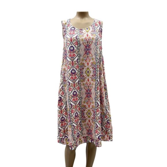 Rachel Zoe 100% Linen Sleeveless Mini Dress Multicolor Printed A-Line Women M - Picture 1 of 10